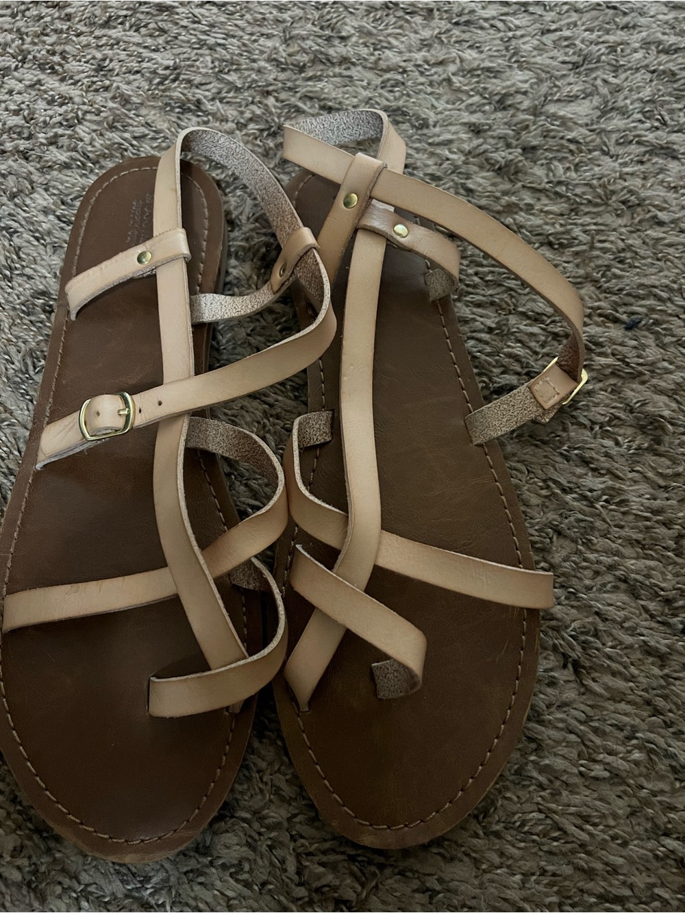 Womens Strappy Tan Leather Sandals